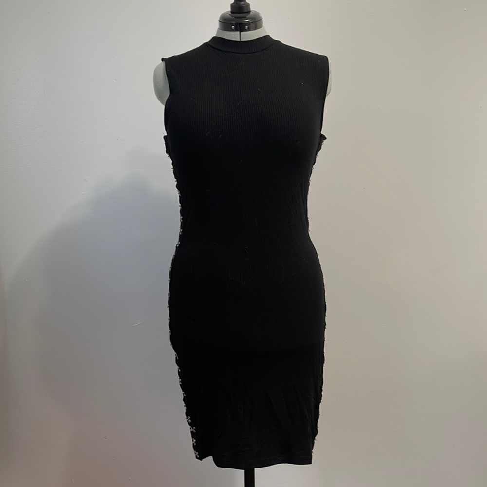 Black Knee Length Dress with Hook & Eye Closures Down Both Sides